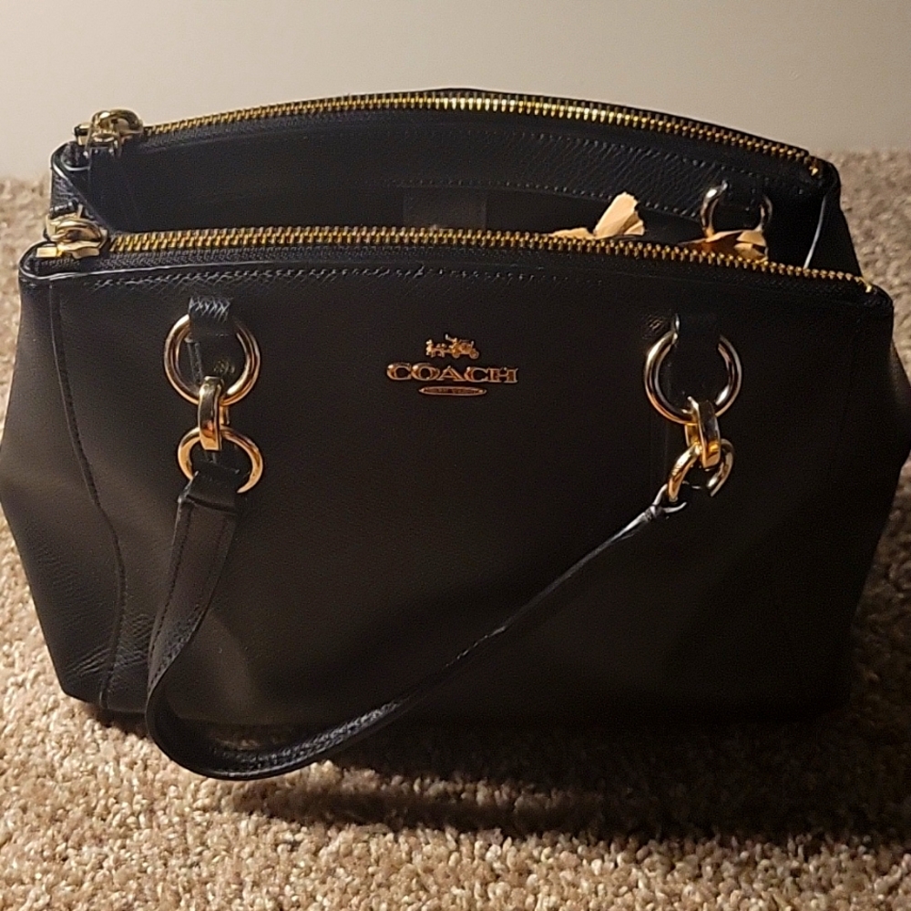 Genuine coach handbag crossbody black leather bag with Gold Hardware Medium Size